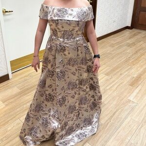 Floral ball gown with gold tint and accents